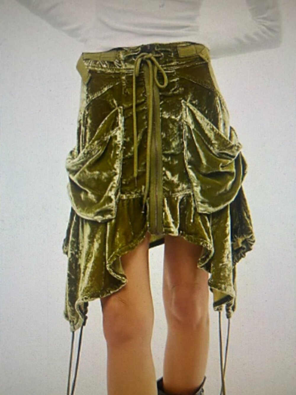 Free People Paxton Parachute Forest Green Velvet Adjustable Utility Skirt NWT